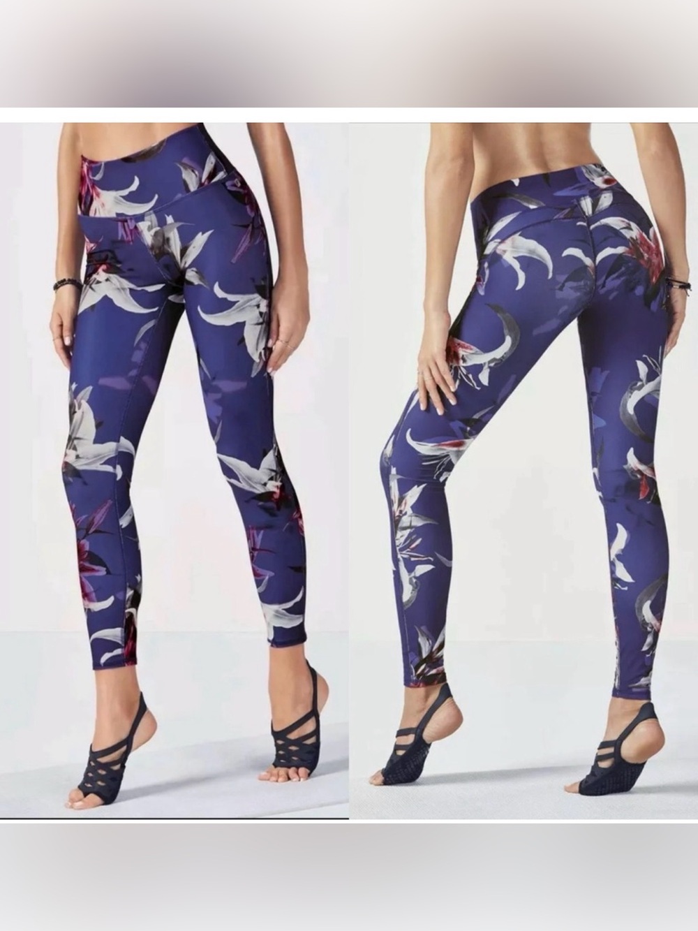 Fabletics - Black & Purple Floral High Waisted Leggings - XS